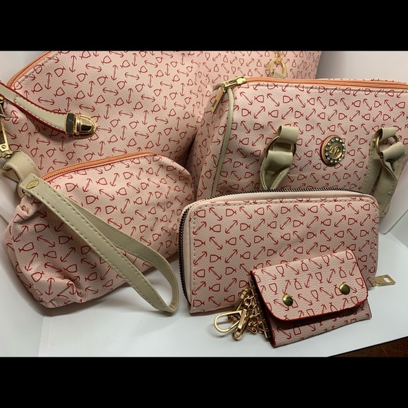 6 piece vegan leather beautiful pink bag set - Picture 16 of 16